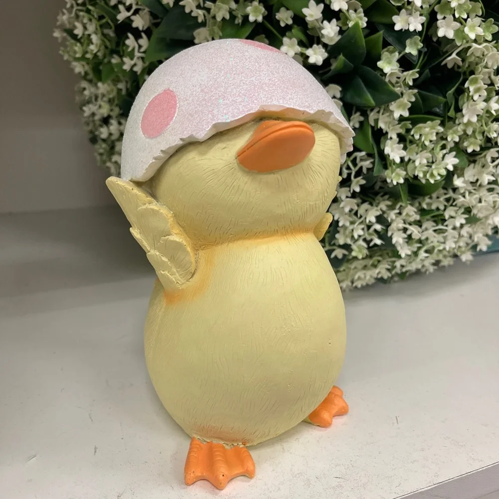 Easter Chick in Pink Glitter Pastel Polka Dot Easter Egg Shell Resin Figure NWT